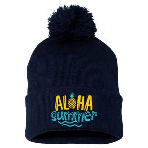 Aloha Summer Pineapple Tropical Pom Pom 12in Knit Beanie