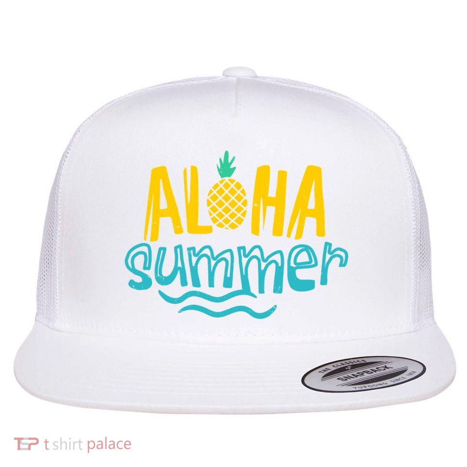 Aloha Summer Pineapple Tropical Flat Bill Trucker Hat