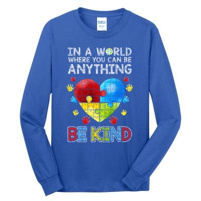 Autistic Support Puzzle Be Kind Autism Awareness Meaningful Gift Tall Long Sleeve T-Shirt