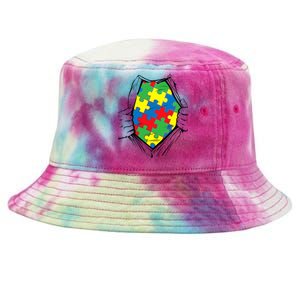 Autism Superhero Puzzle Piece Tie-Dyed Bucket Hat