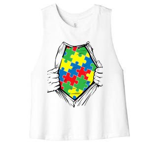 Autism Superhero Puzzle Piece Women's Racerback Cropped Tank