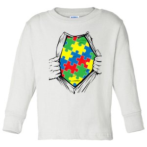 Autism Superhero Puzzle Piece Toddler Long Sleeve Shirt