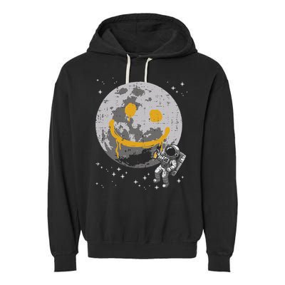 Astronaut Spray Paint Moon Smile Face Space Garment-Dyed Fleece Hoodie