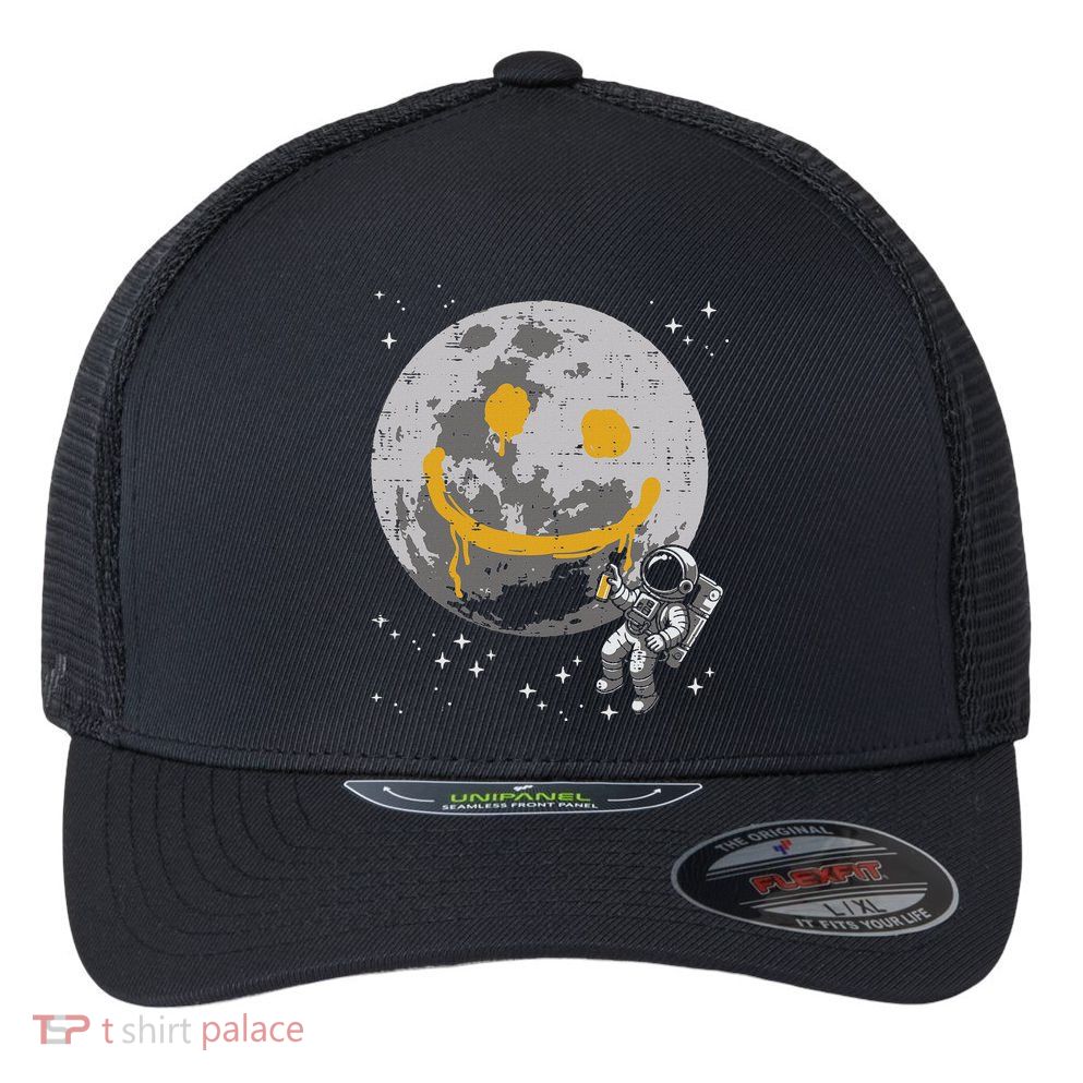Astronaut Spray Paint Moon Smile Face Space Flexfit Unipanel Trucker Cap