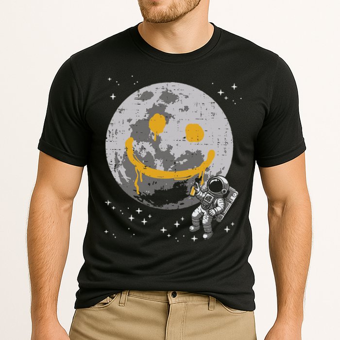 Astronaut Spray Paint Moon Smile Face Space Performance Shirt