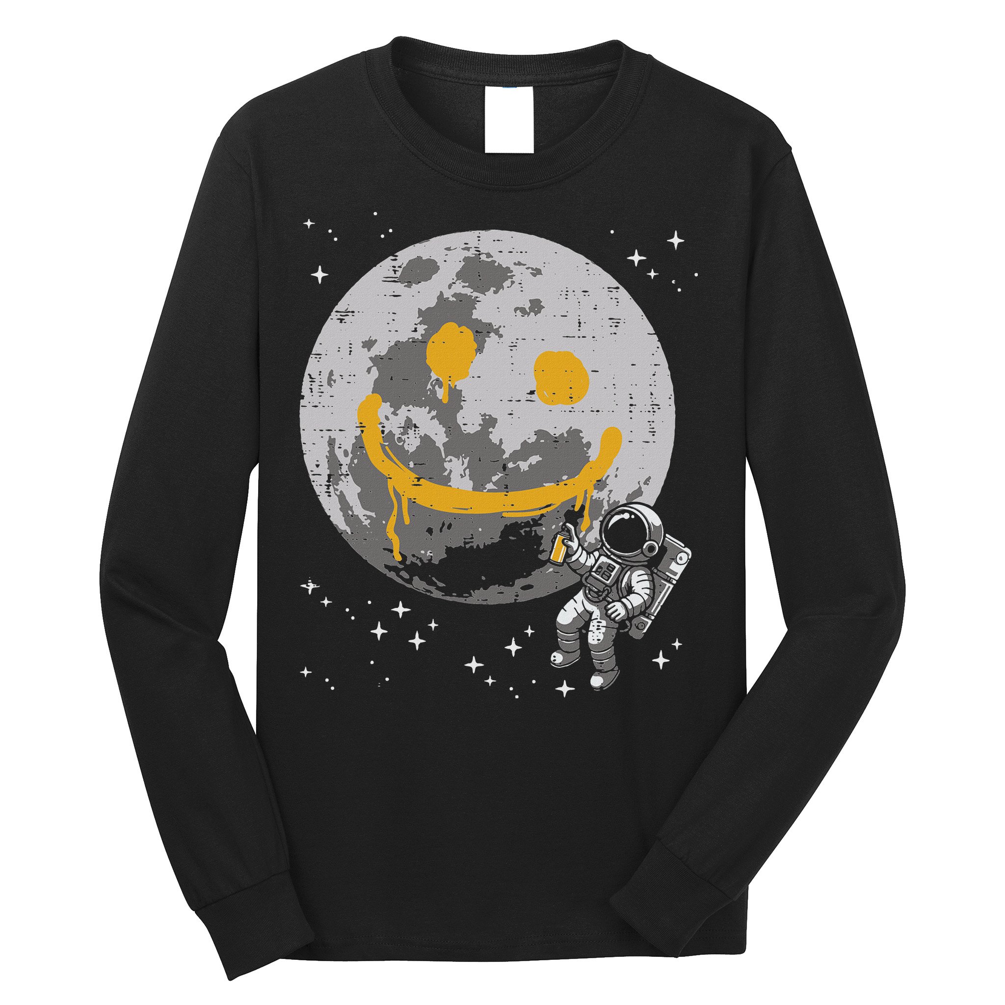 Astronaut Spray Paint Moon Smile Face Space Long Sleeve Shirt