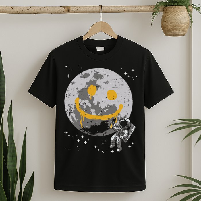 Astronaut Spray Paint Moon Smile Face Space T-Shirt