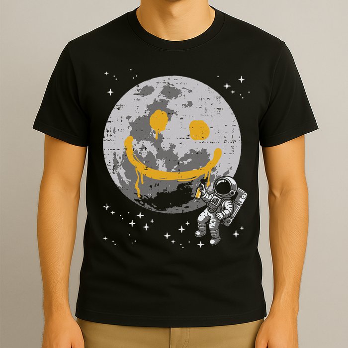 Astronaut Spray Paint Moon Smile Face Space T-Shirt