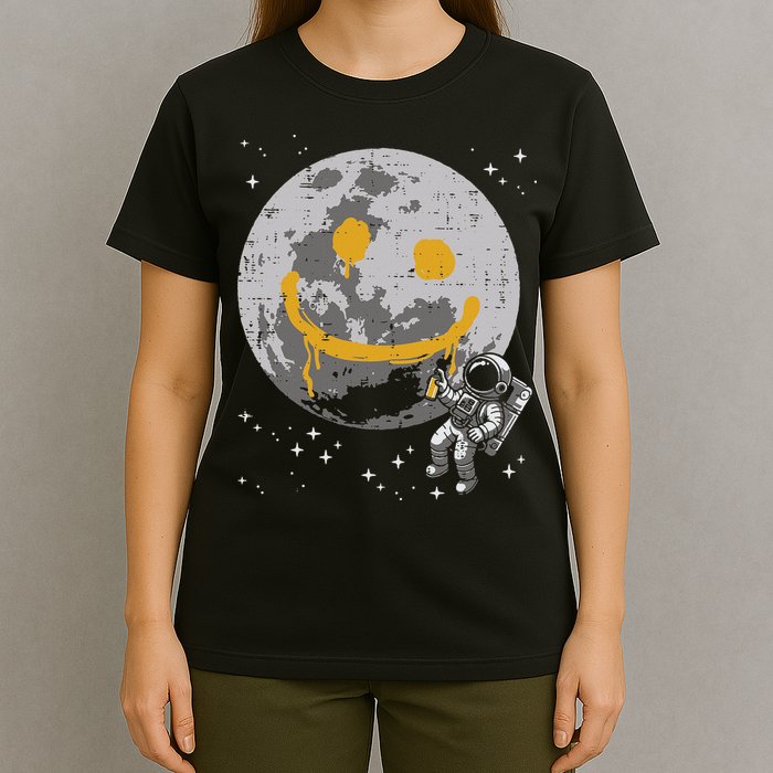 Astronaut Spray Paint Moon Smile Face Space T-Shirt