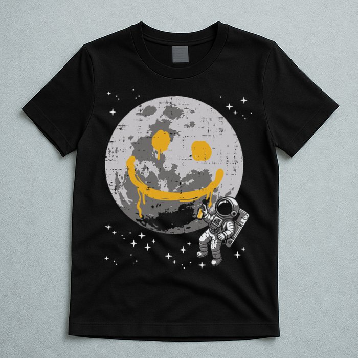 Astronaut Spray Paint Moon Smile Face Space T-Shirt
