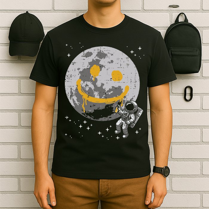 Astronaut Spray Paint Moon Smile Face Space T-Shirt