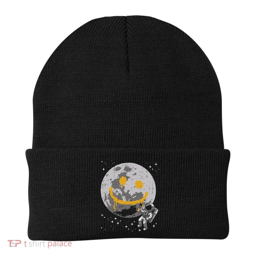 Astronaut Spray Paint Moon Smile Face Space Beanie
