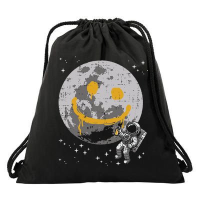 Astronaut Spray Paint Moon Smile Face Space Drawstring Bag