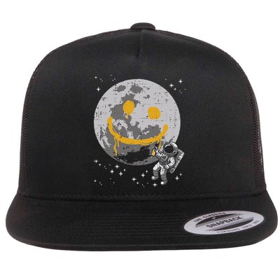Astronaut Spray Paint Moon Smile Face Space Flat Bill Trucker Hat