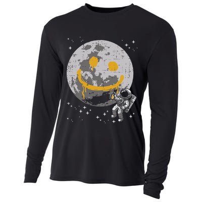 Astronaut Spray Paint Moon Smile Face Space Cooling Performance Long Sleeve Crew