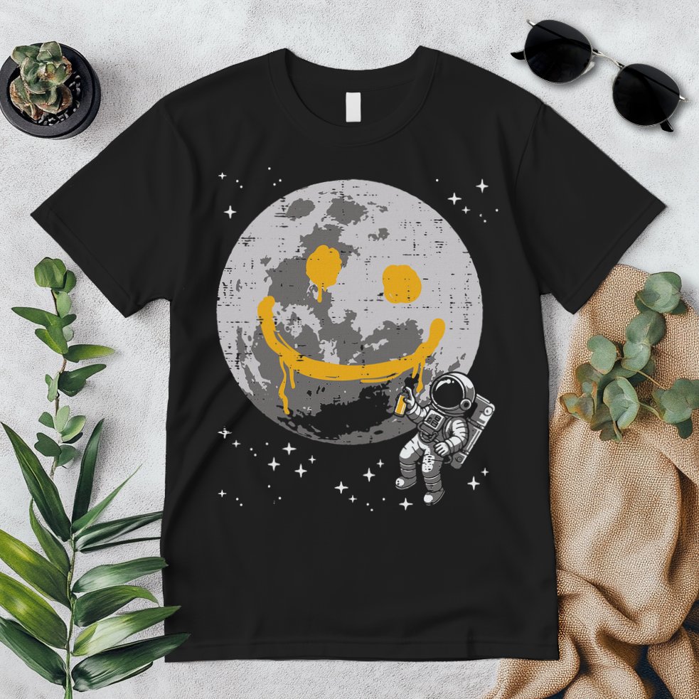 Astronaut Spray Paint Moon Smile Face Space Premium T-Shirt