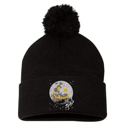 Astronaut Spray Paint Moon Smile Face Space Pom Pom 12in Knit Beanie