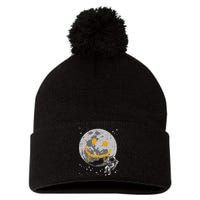 Astronaut Spray Paint Moon Smile Face Space Pom Pom 12in Knit Beanie