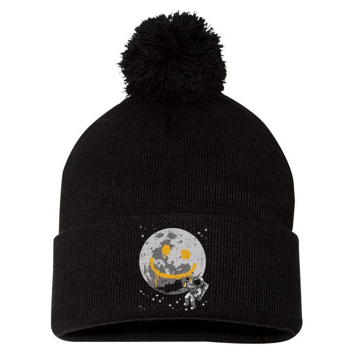 Astronaut Spray Paint Moon Smile Face Space Pom Pom 12in Knit Beanie