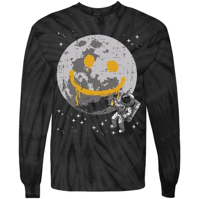 Astronaut Spray Paint Moon Smile Face Space Tie-Dye Long Sleeve Shirt