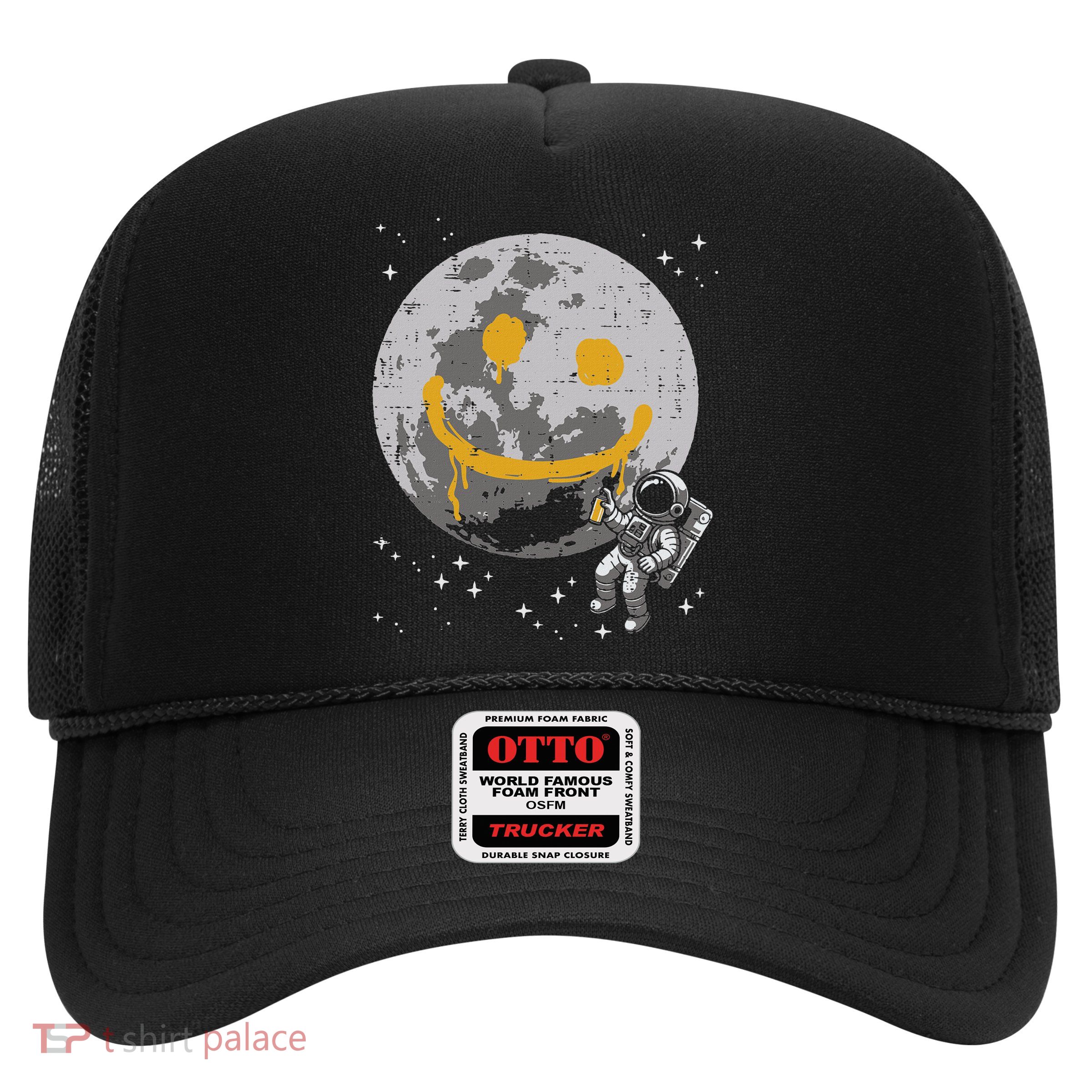 Astronaut Spray Paint Moon Smile Face Space Trucker Hat