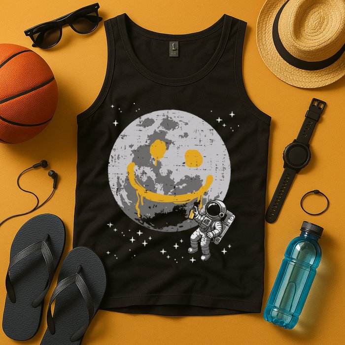 Astronaut Spray Paint Moon Smile Face Space Tank Top