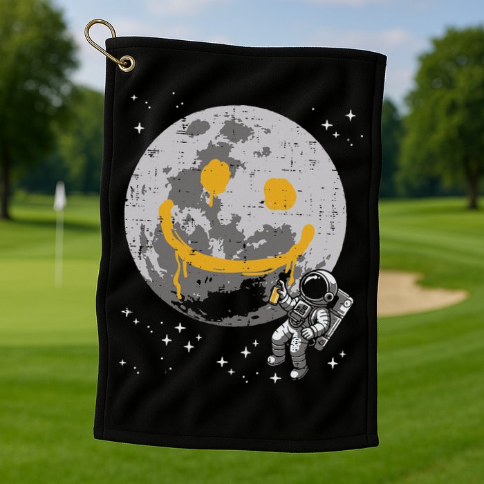 Astronaut Spray Paint Moon Smile Face Space Golf Towel