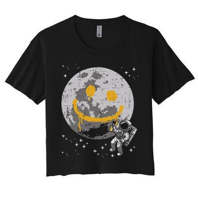Astronaut Spray Paint Moon Smile Face Space Crop Top