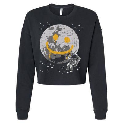 Astronaut Spray Paint Moon Smile Face Space Cropped Pullover Crew