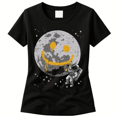 Astronaut Spray Paint Moon Smile Face Space Womens T-Shirt