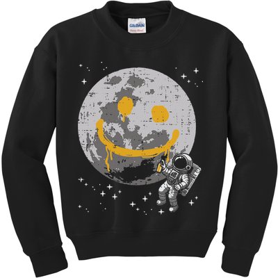Astronaut Spray Paint Moon Smile Face Space Kids Sweatshirt