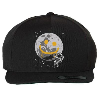 Astronaut Spray Paint Moon Smile Face Space Wool Snapback Cap