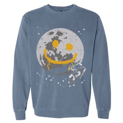 Astronaut Spray Paint Moon Smile Face Space Garment-Dyed Sweatshirt