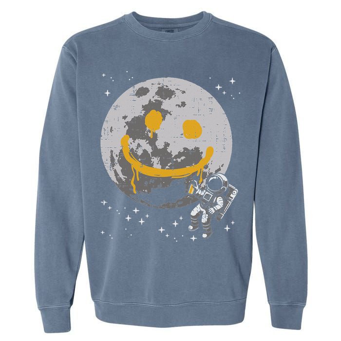 Astronaut Spray Paint Moon Smile Face Space Garment-Dyed Sweatshirt
