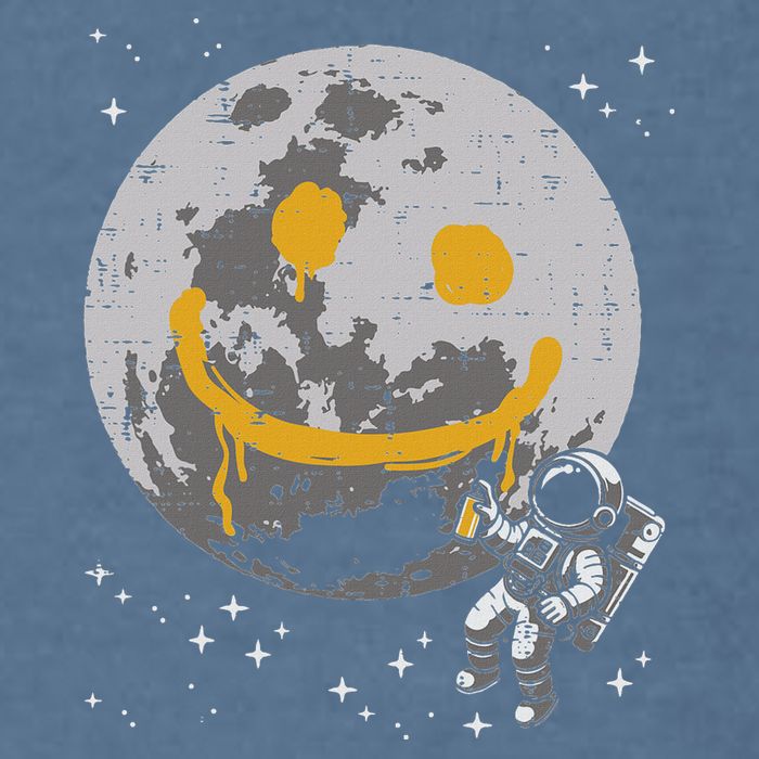 Astronaut Spray Paint Moon Smile Face Space Garment-Dyed Sweatshirt