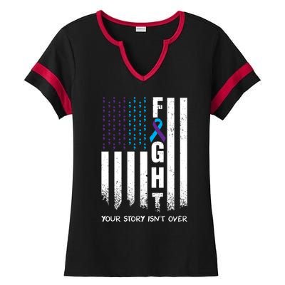 Awareness Suicide Prevention Ribbon FIGHT American Flag Ladies Halftime Notch Neck Tee