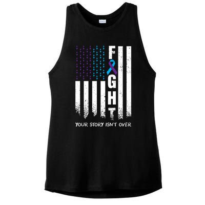 Awareness Suicide Prevention Ribbon FIGHT American Flag Ladies PosiCharge Tri-Blend Wicking Tank