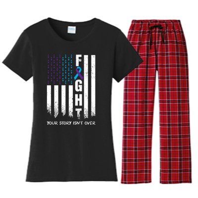 Awareness Suicide Prevention Ribbon FIGHT American Flag Women's Flannel Pajama Set