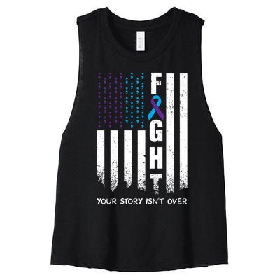 Awareness Suicide Prevention Ribbon FIGHT American Flag Women's Racerback Cropped Tank