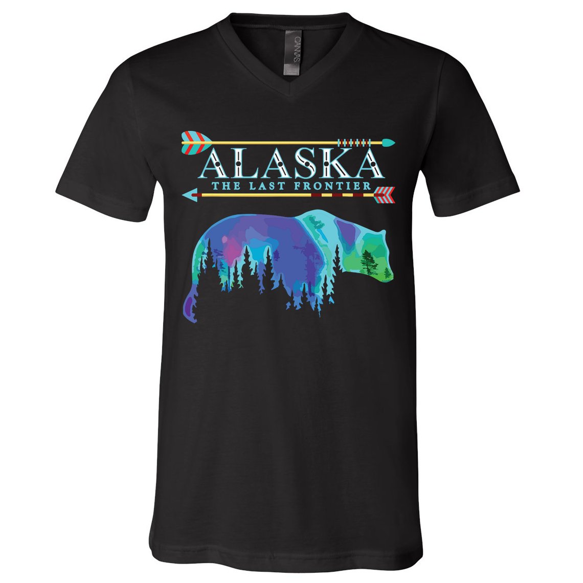 Alaska State Pride Alaska Northern Lights Alaskan Bear V-Neck T-Shirt