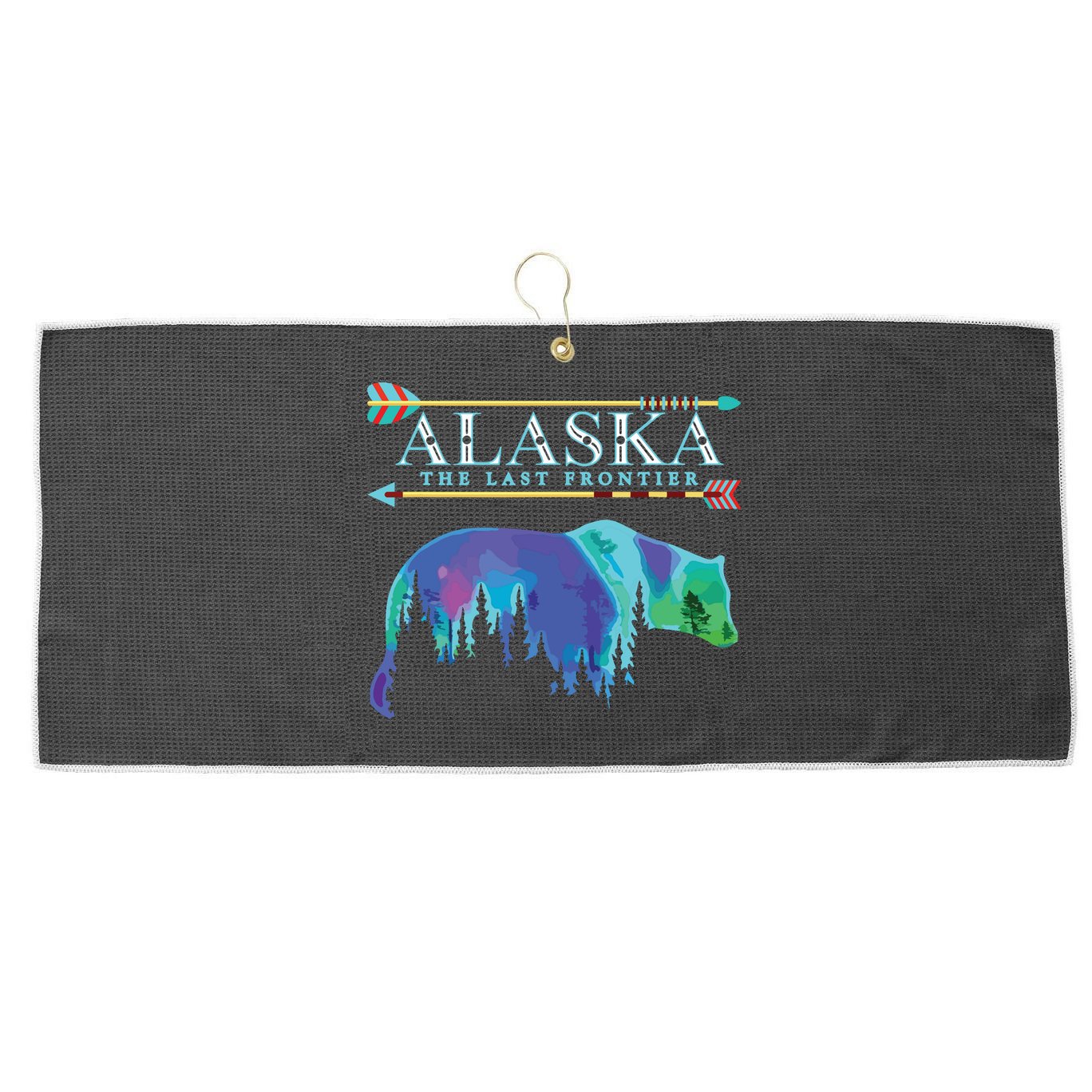 Alaska State Pride Alaska Northern Lights Alaskan Bear Large Microfiber Waffle Golf Towel
