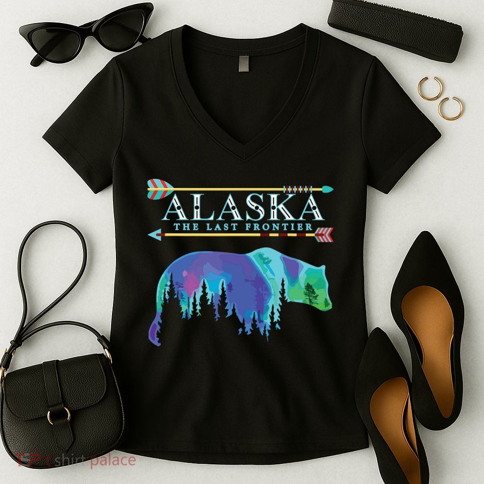 Alaska State Pride Alaska Northern Lights Alaskan Bear Women's V-Neck T-Shirt