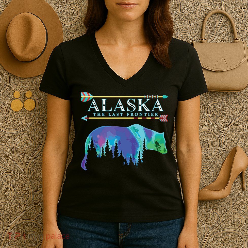 Alaska State Pride Alaska Northern Lights Alaskan Bear Women's V-Neck T-Shirt