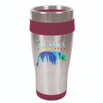 Alaska State Pride Alaska Northern Lights Alaskan Bear 16oz Travel Tumbler