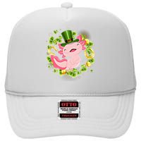 Axolotl Saint Patricks Day Lucky Cute Axolotl St Patrick Gift High Crown Mesh Back Trucker Hat