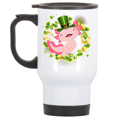 Axolotl Saint Patricks Day Lucky Cute Axolotl St Patrick Gift Stainless Steel Travel Mug