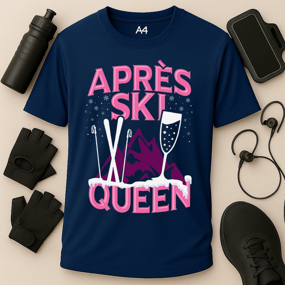 Apres Ski Queen Skiing Winter Sports Funny Party Cooling Performance Crew T-Shirt