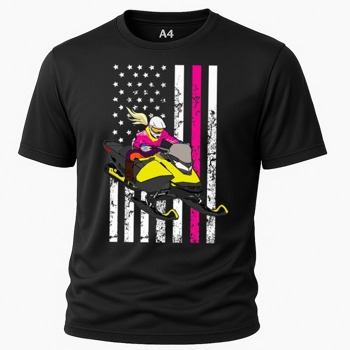 American Snowmobile Rider American Flag Snowmobile Cooling Performance Crew T-Shirt