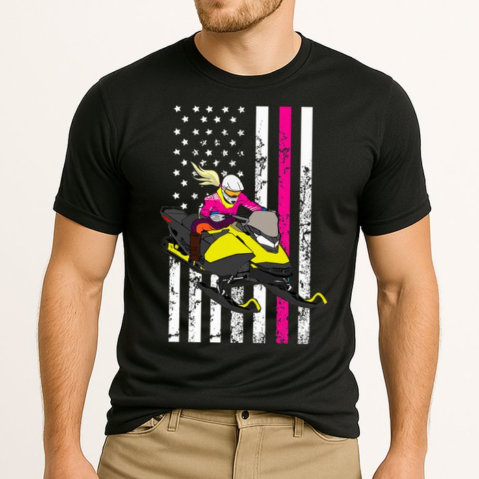 American Snowmobile Rider American Flag Snowmobile Cooling Performance Crew T-Shirt