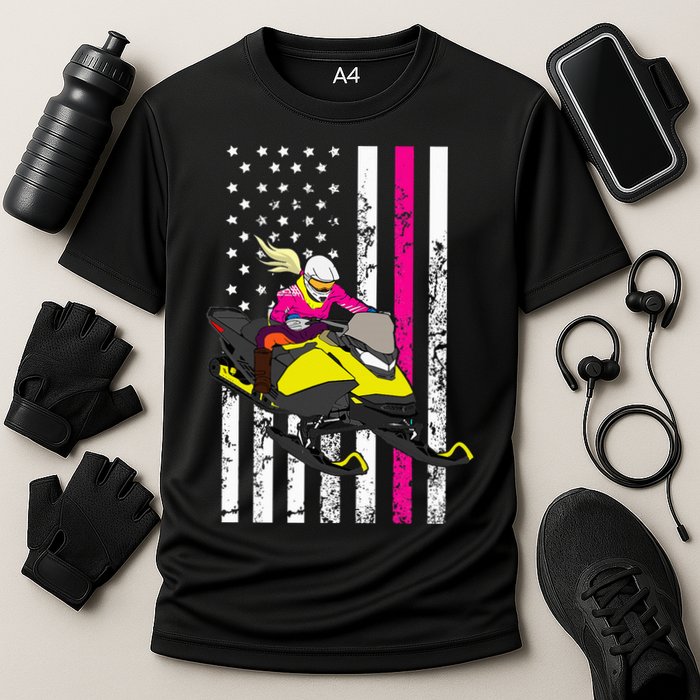 American Snowmobile Rider American Flag Snowmobile Cooling Performance Crew T-Shirt